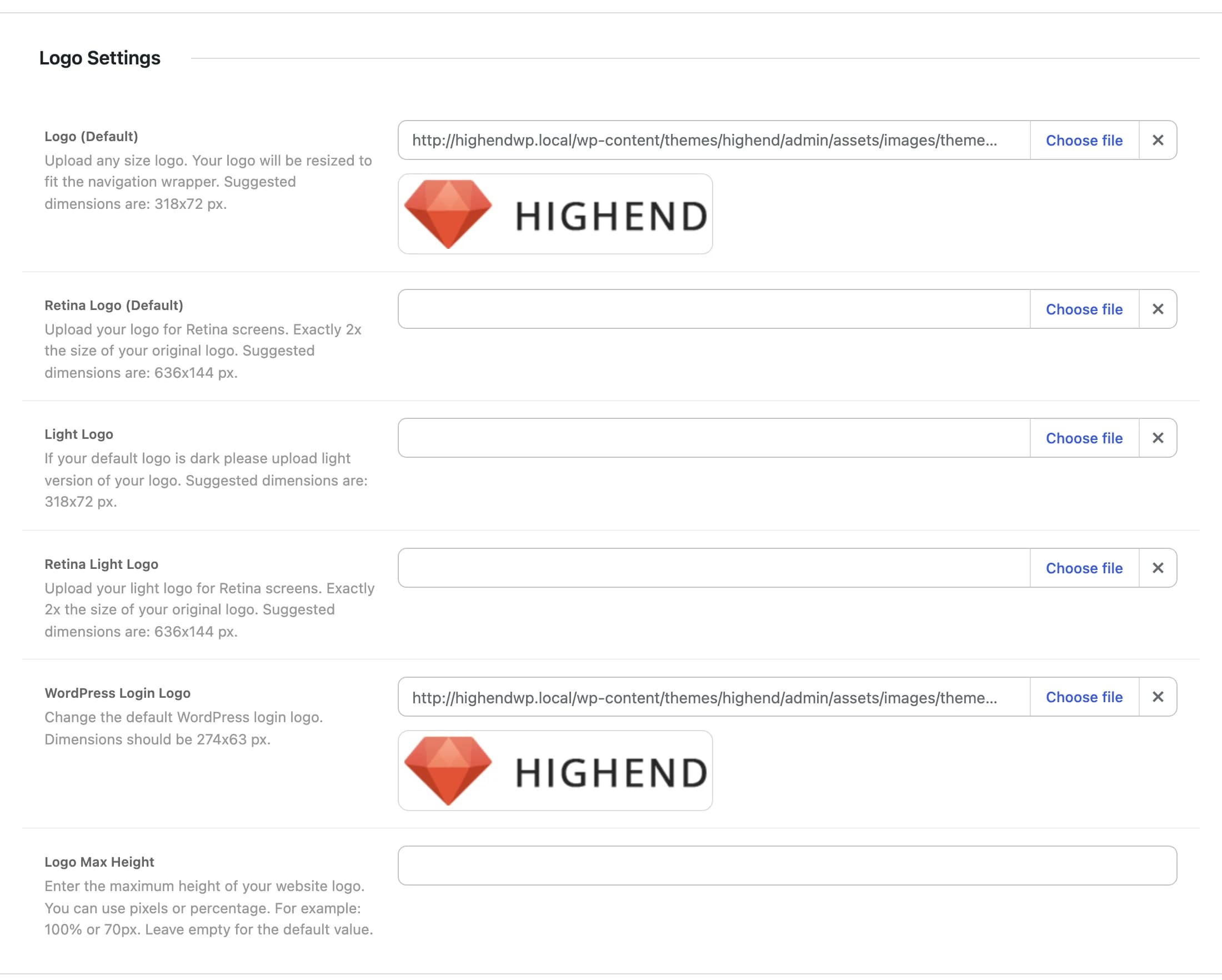 The Logo Settings tab